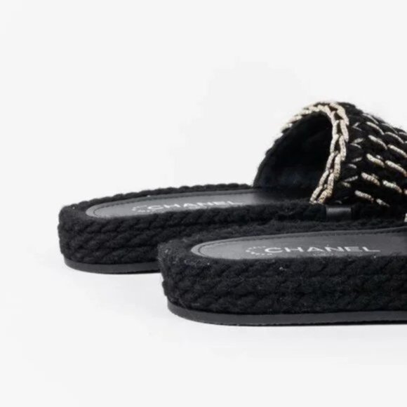 Chanel 2022 CC Black Knit Slide Sandals - Picture 9 of 12
